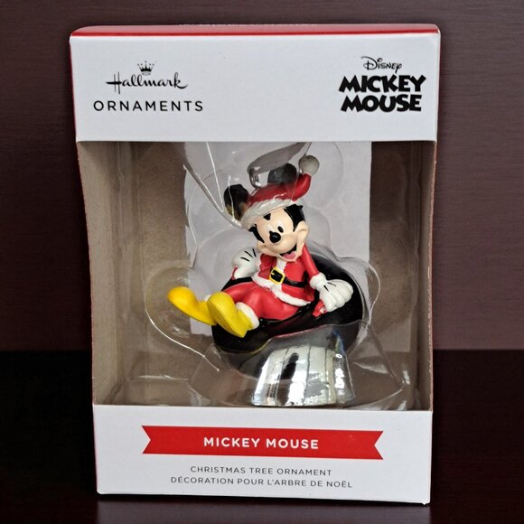 Disney Hallmark Christmas tree ornament Mickey Mouse on a tire red Santa suit - Picture 1 of 6